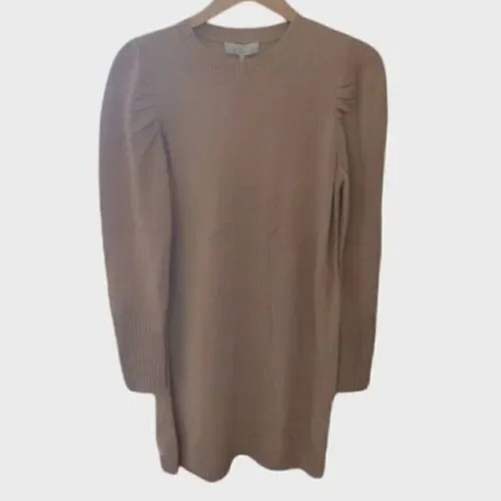 New Wayf X Influencer San Francisco Puff Sleeve Sweater Dress Medium Camel - Picture 2 of 10